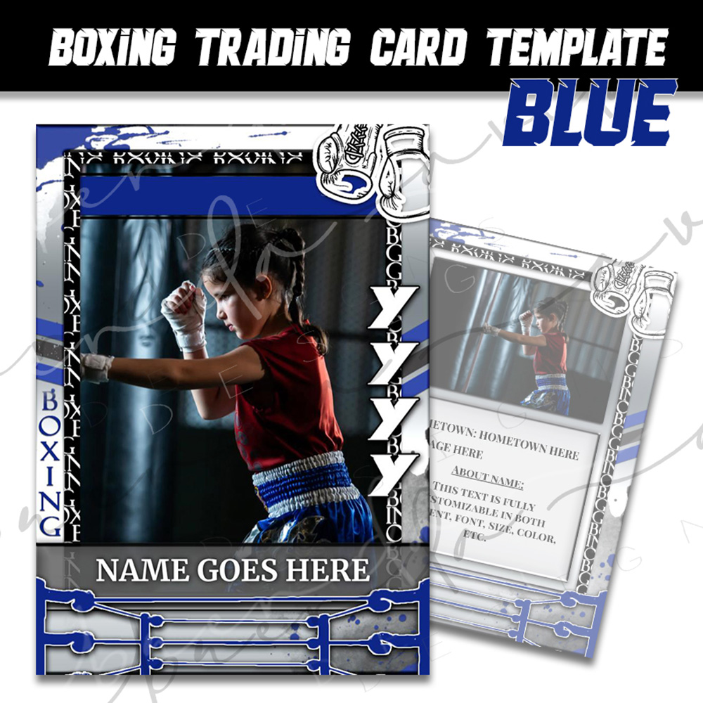 Boxing Trading Card Template - Blue & Black