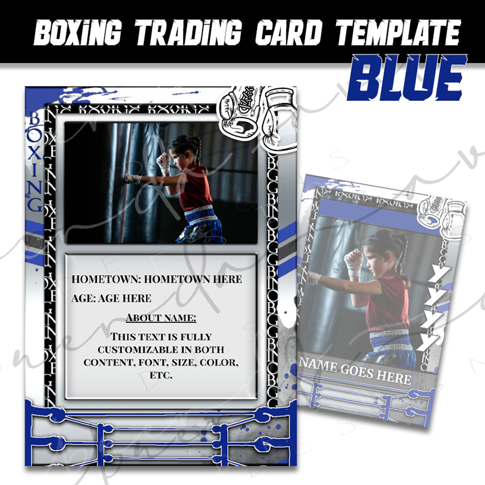 Boxing Trading Card Template - Blue & Black