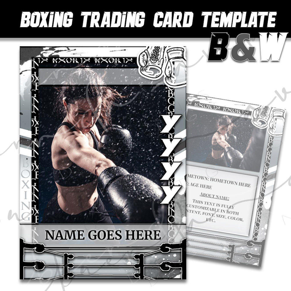 Boxing Trading Card Template - Black & White