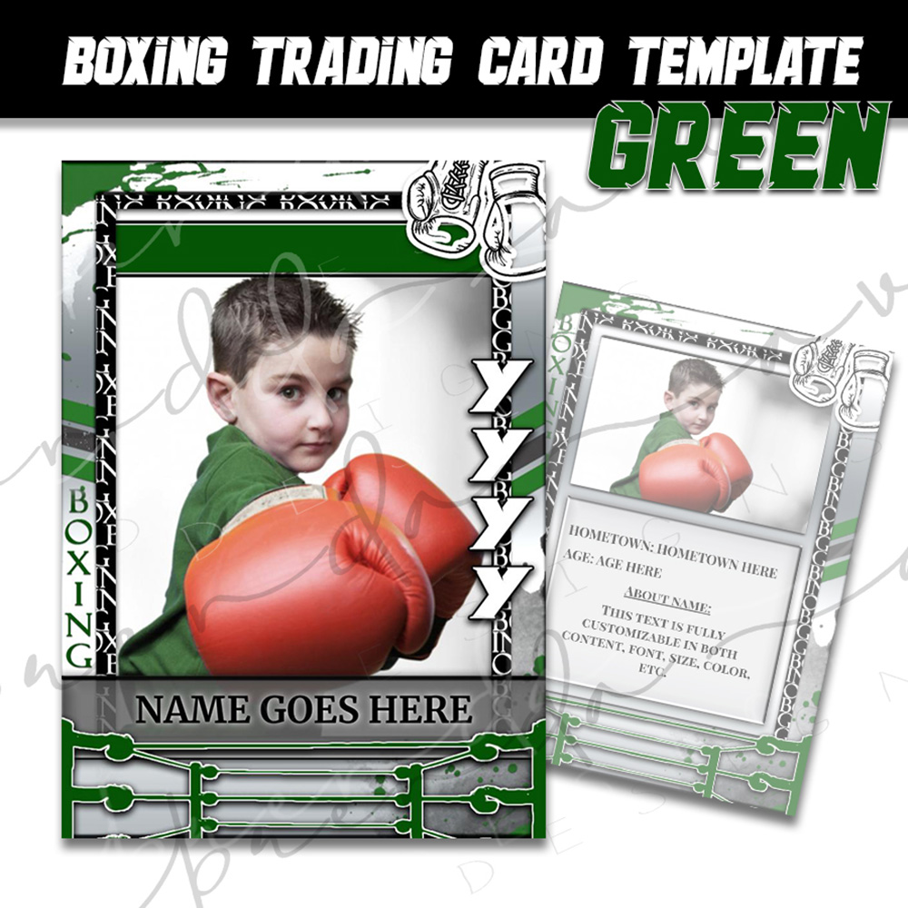 Boxing Trading Card Template - Green & Black
