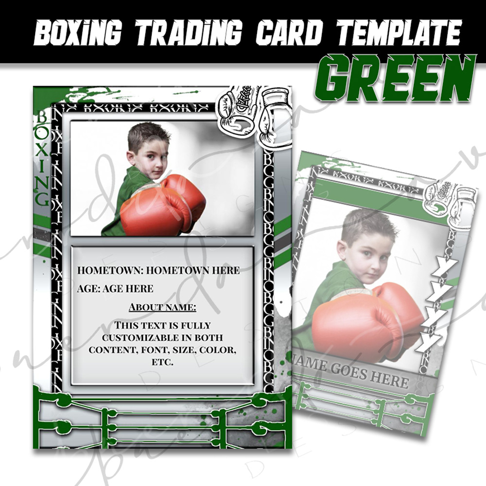 Boxing Trading Card Template - Green & Black