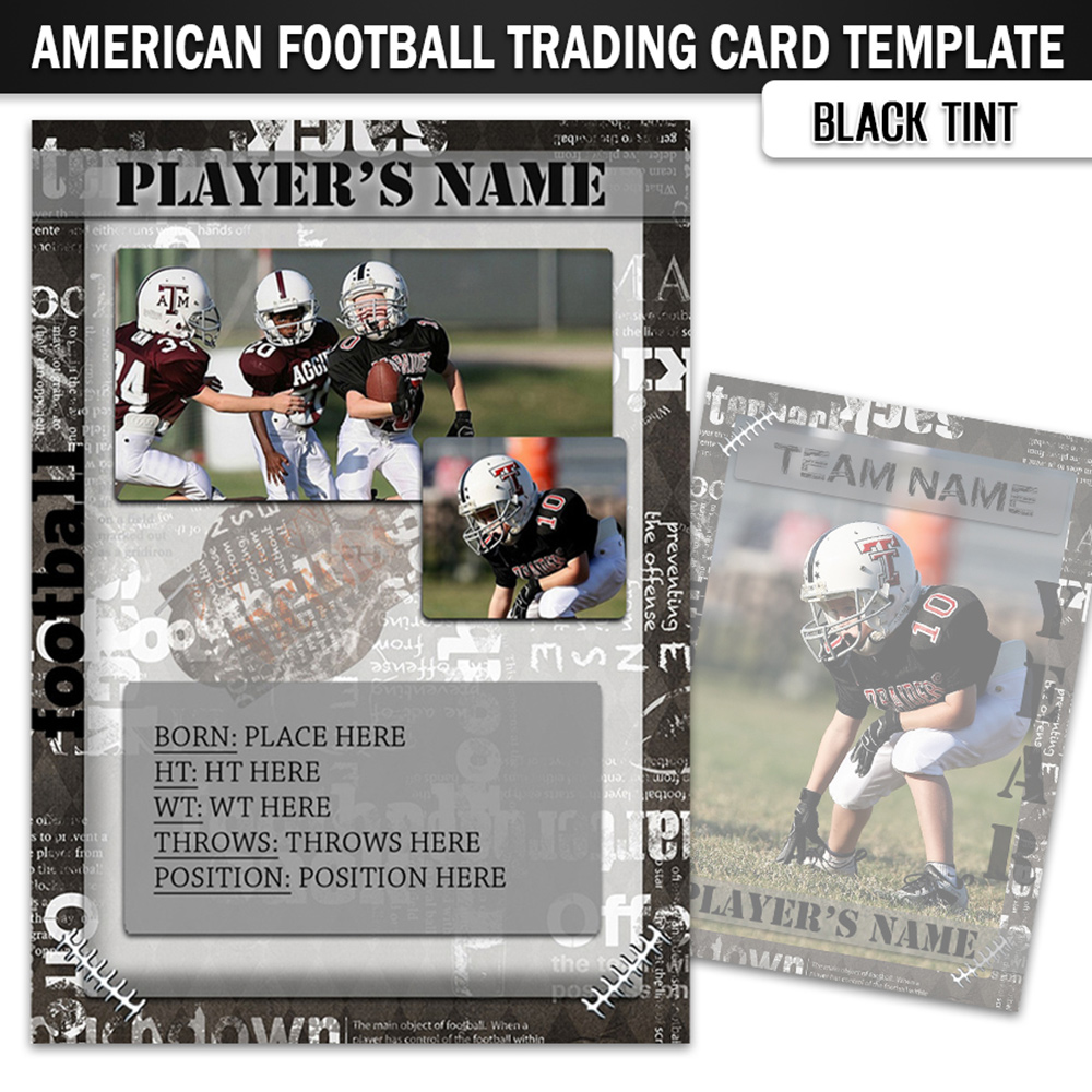 Football Trading Card Template - Black Tint