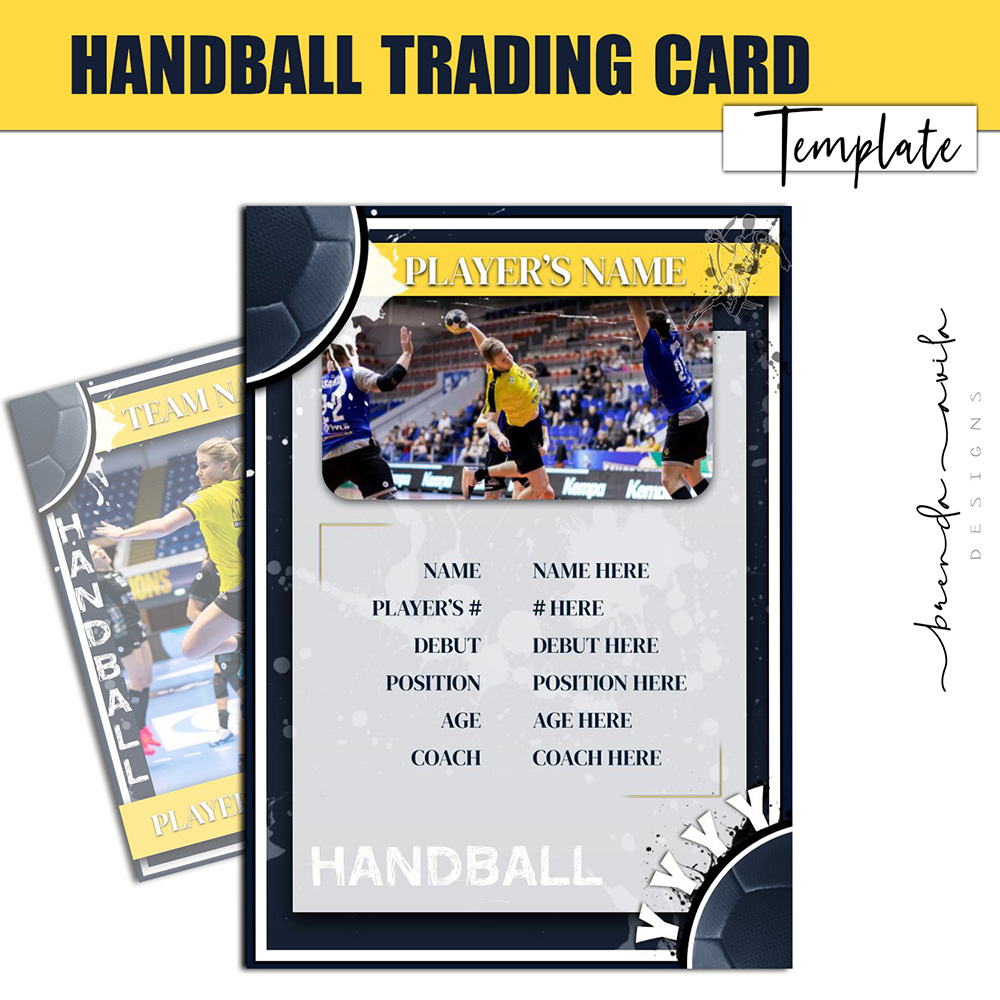 Handball Trading Card Template - Navy, Yellow