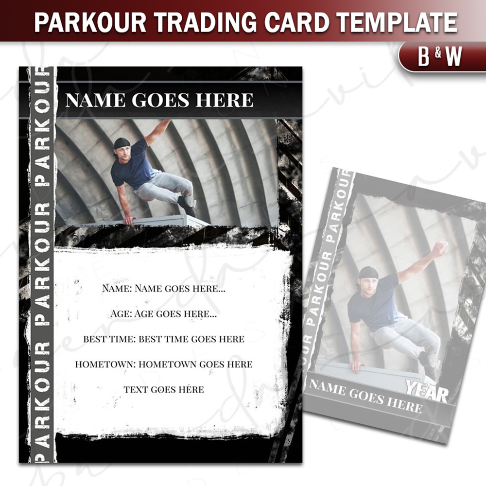 Parkour Trading Card Template - Black & White